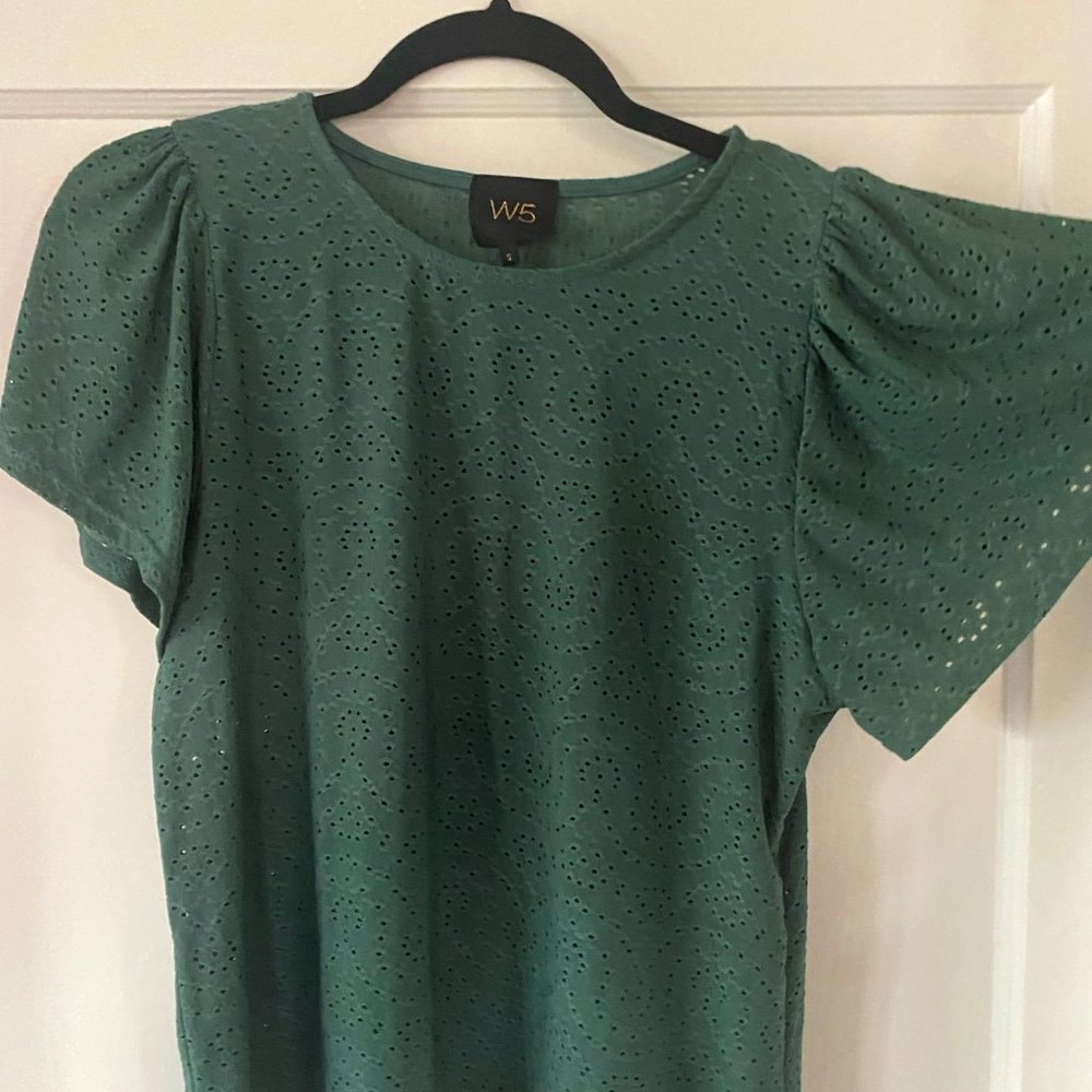 W5 S Teal/Deep Mint Green Eyelet Pattern Top